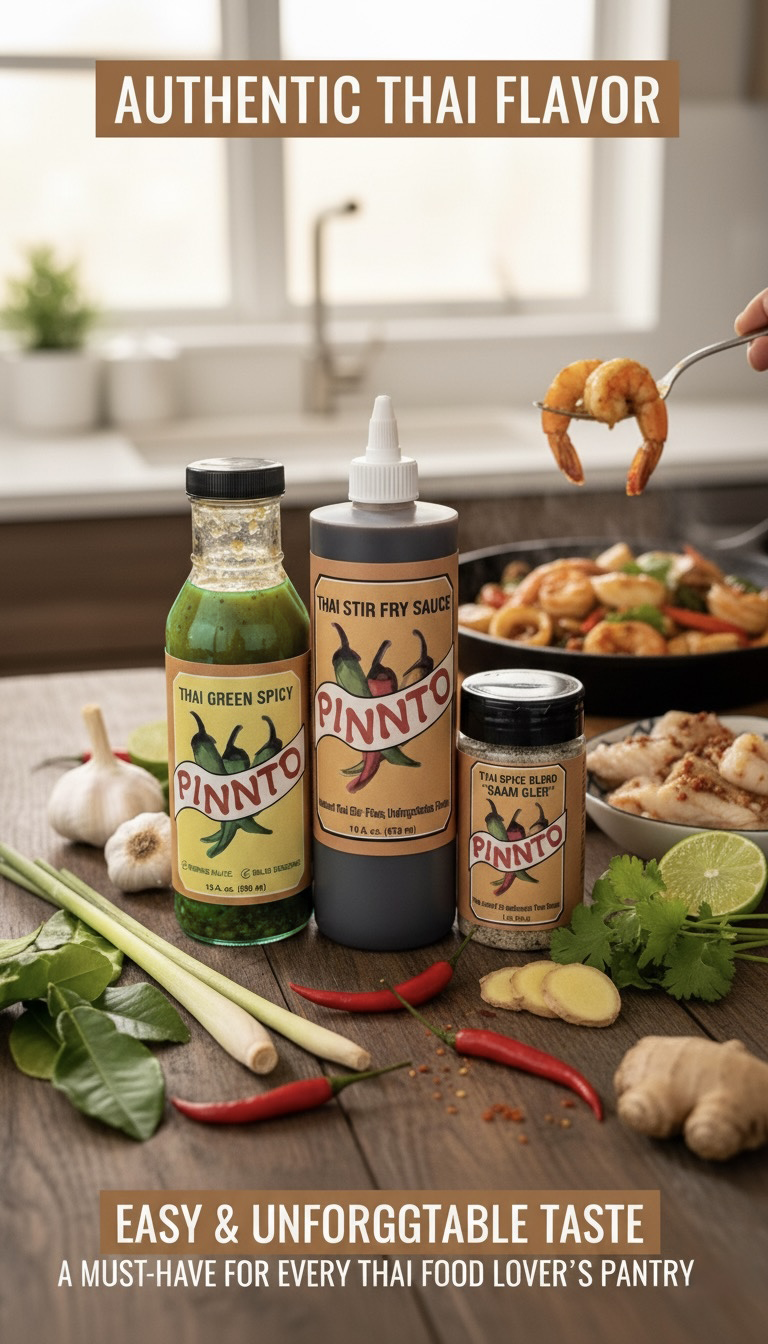 Pinnto Essential set | Thai Stir Fry Sauce+Spicy Seafood Sauce+Blend Spice Seasoning powder