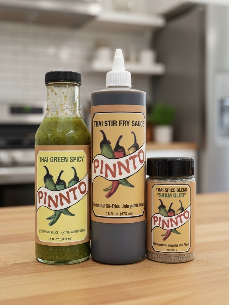 Pinnto Essential set | Thai Stir Fry Sauce+Spicy Seafood Sauce+Blend Spice Seasoning powder