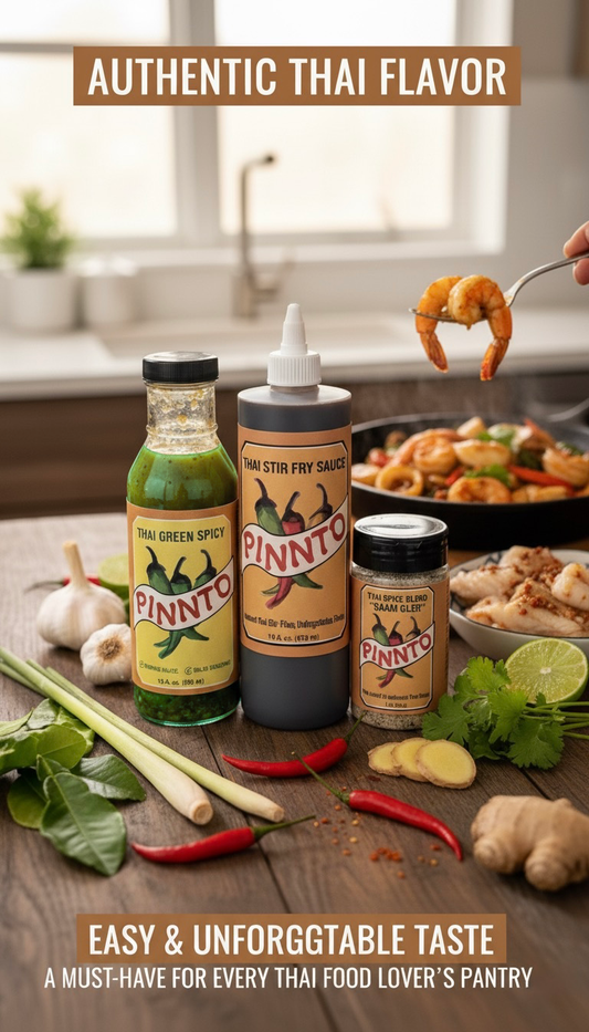 Pinnto Essential set | Thai Stir Fry Sauce+Spicy Seafood Sauce+Blend Spice Seasoning powder