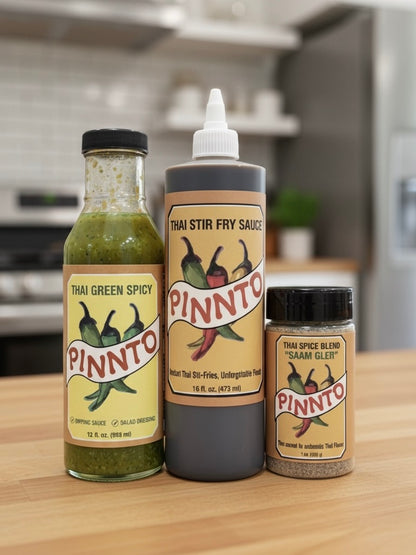 Pinnto Essential set | Thai Stir Fry Sauce+Spicy Seafood Sauce+Blend Spice Seasoning powder